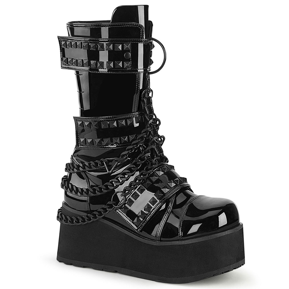 Demonia Trashville-138 Black Patent Leather Boots